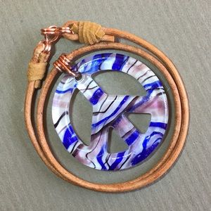 16” ☮️ Glass Peace Sign Leather Choker Necklace